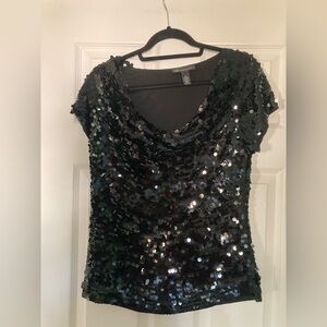 INC International Sequin Black Top, Size Large